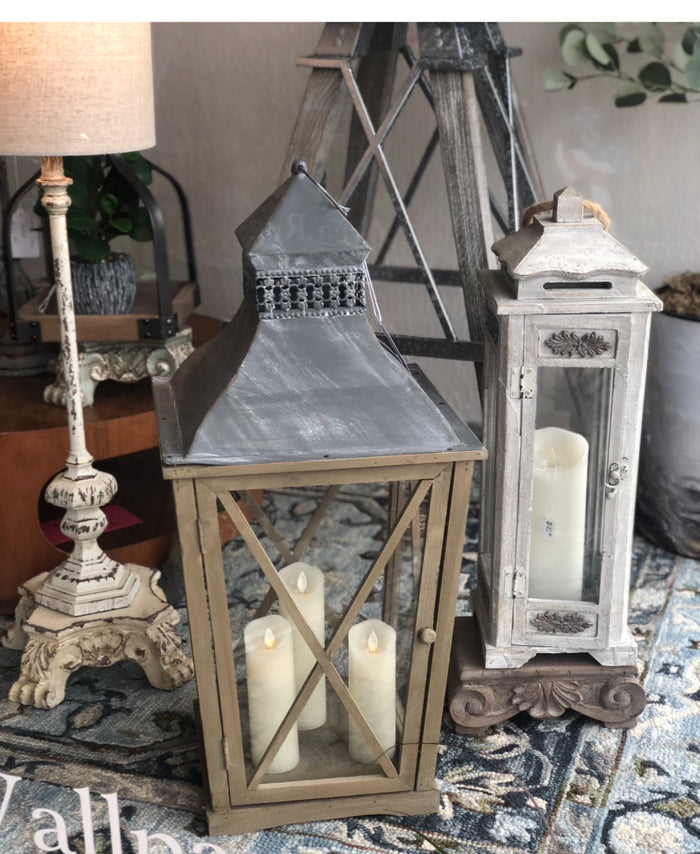Tudor Revival Wood and Galvanized Lantern