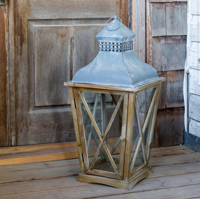 Tudor Revival Wood and Galvanized Lantern