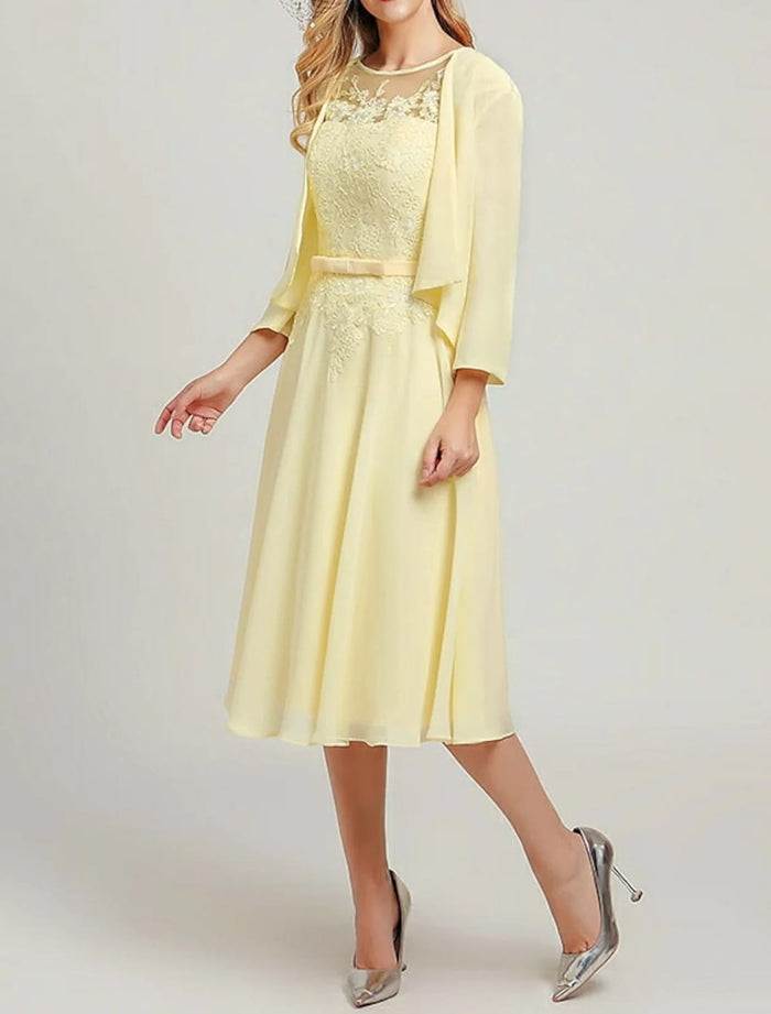 Two Piece A-line Jewel Neck Midi Chiffon Sleeveless Mother