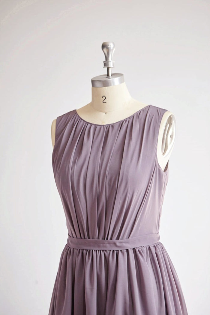 V Back Gray Chiffon Long Wedding Bridesmaid Dress