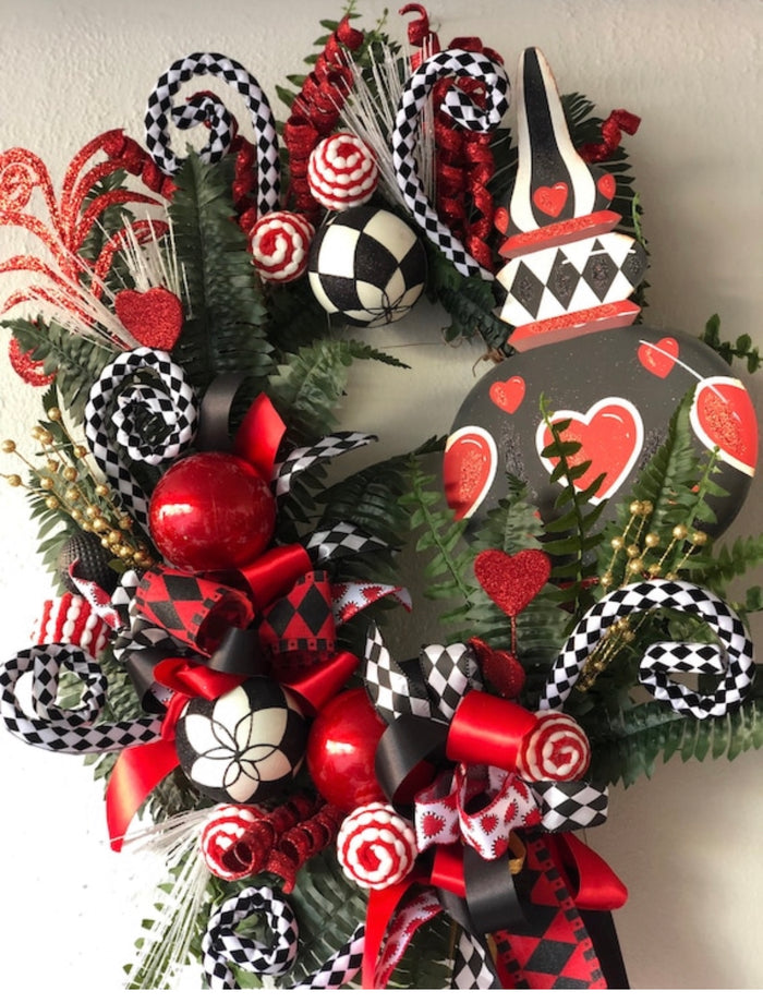 Valentines Day:  Black Finial Harlequin Wreath Large