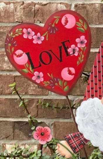 Valentines Day: Floral and Plaid Love Hearts Set of 2 Metal Stakes