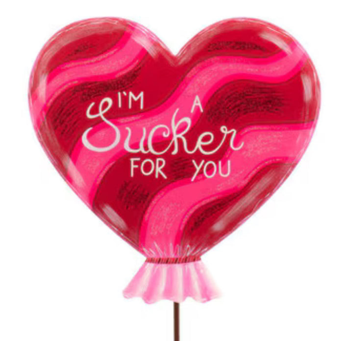 Valentines Day: Pink and Red I’m a Sucker For You Metal Heart Stake