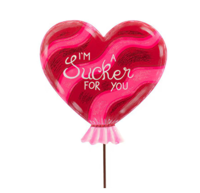 Valentines Day: Pink and Red I’m a Sucker For You Metal Heart Stake