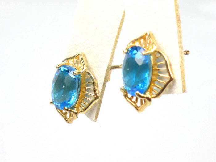 Vintage 14k Gold Blue Topaz Stud Earrings: December Birthstone-BelmarJewelers