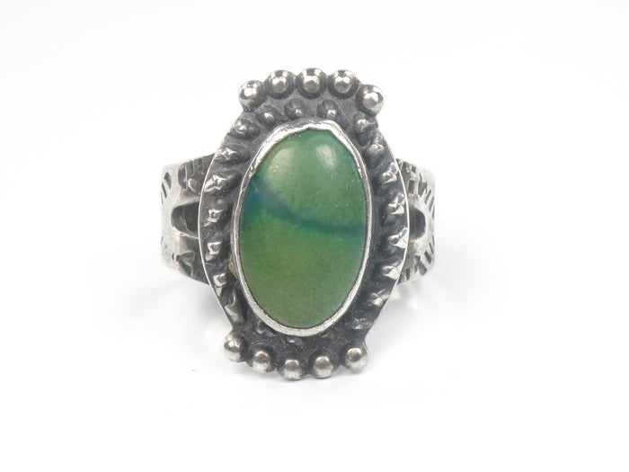 Vintage Green Turquoise Sterling Silver Ring - Native American Style, Size 6.5
