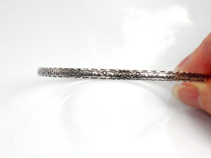 Vintage Thin Sterling Silver Bangle Bracelet: Slip On Style, 7 7/8"