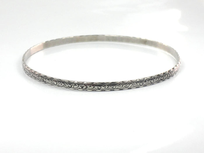 Vintage Thin Sterling Silver Bangle Bracelet: Slip On Style, 7 7/8"