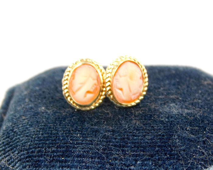 Vintage Tiny 14k Yellow Gold Cameo Stud Earrings-BelmarJewelers