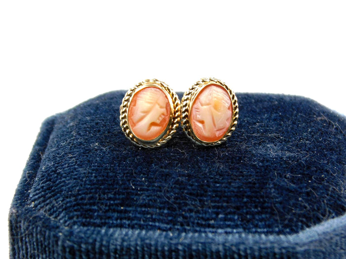 Vintage Tiny 14k Yellow Gold Cameo Stud Earrings-BelmarJewelers