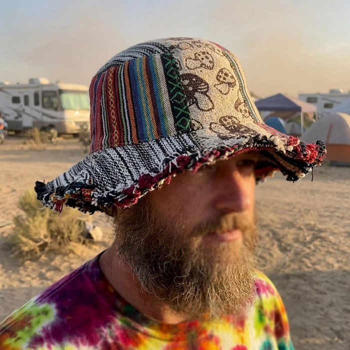 Wandari – Patchwork Mushroom Bucket Hat with Hidden Pocket