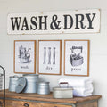 Wash & Dry Metal Distressed White and Black Embossed Sign