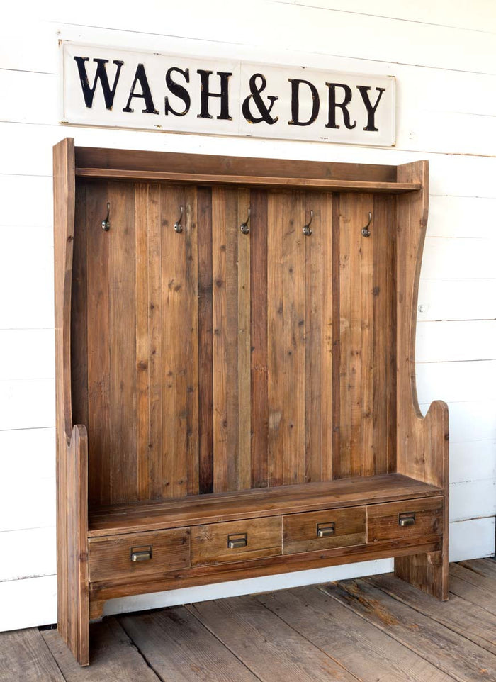 Wash & Dry Metal Distressed White and Black Embossed Sign