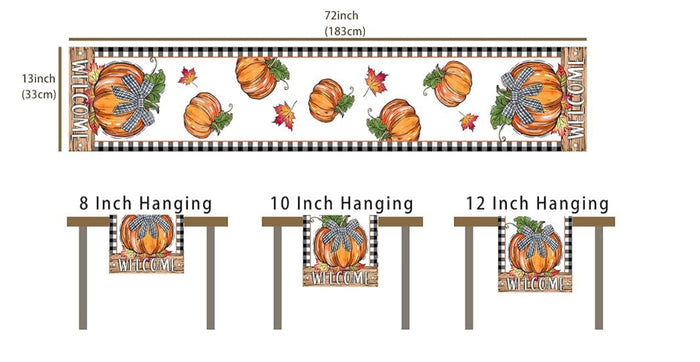 Welcome Orange Pumpkin & Check Fall Table Runner