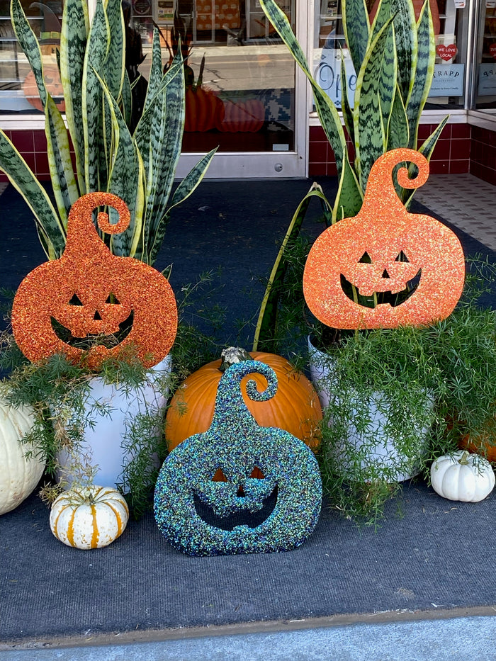 Whimsical Sparkling Jack-o-Lanterns Set of 3 Metal Stakes