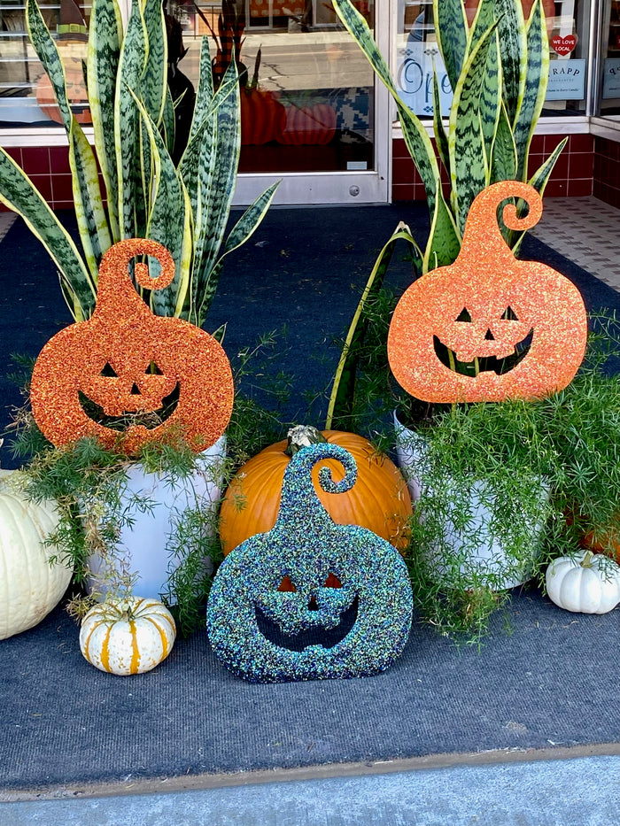 Whimsical Sparkling Jack-o-Lanterns Set of 3 Metal Stakes