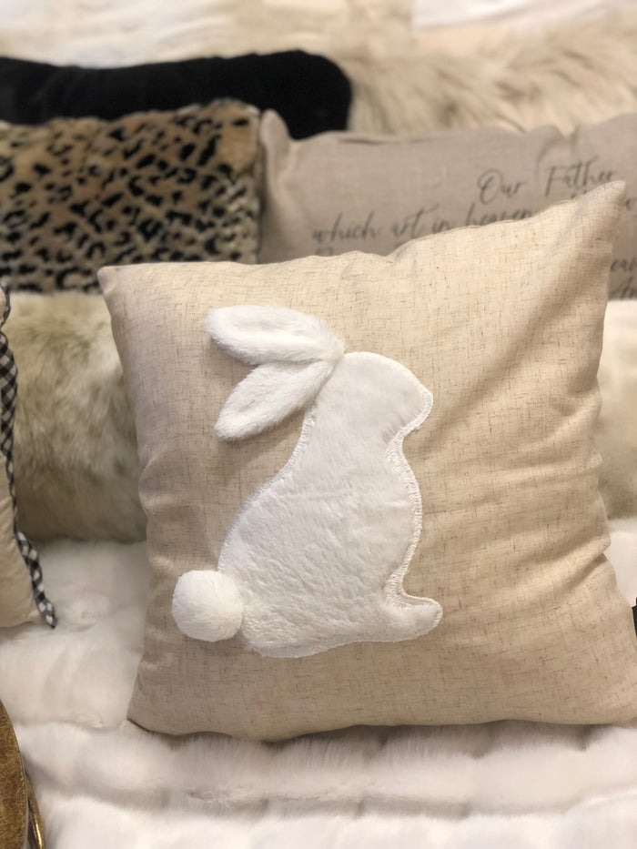 White Bunny with White Cottontail Pillow