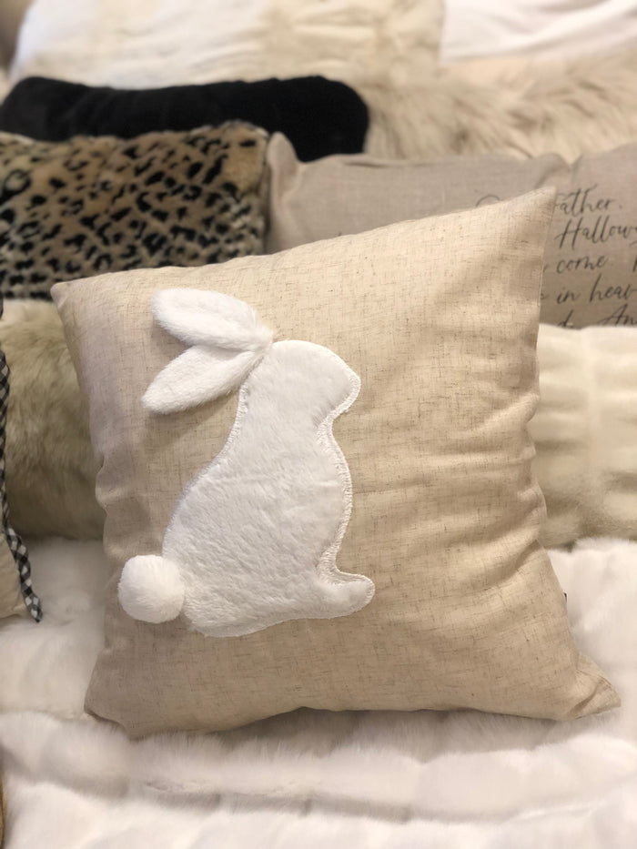 White Bunny with White Cottontail Pillow