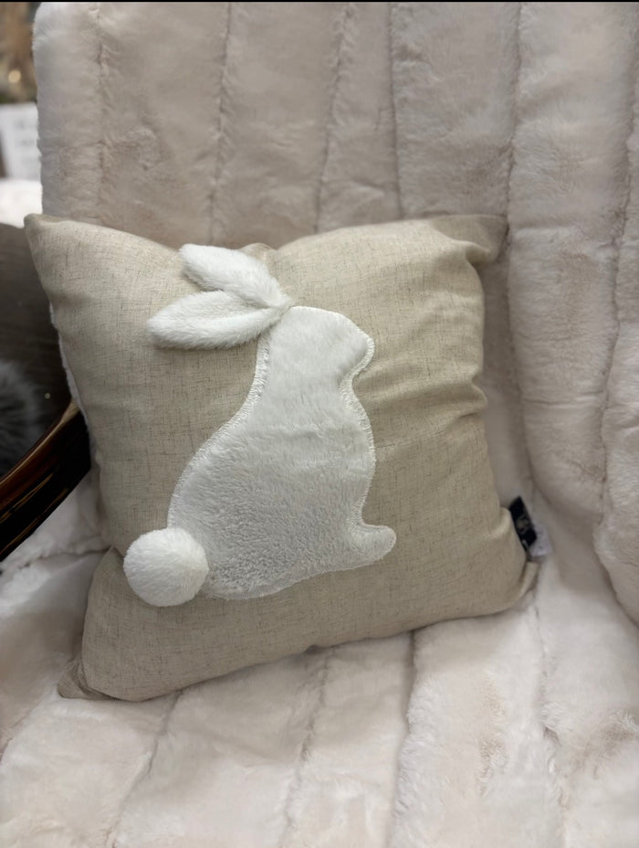White Bunny with White Cottontail Pillow