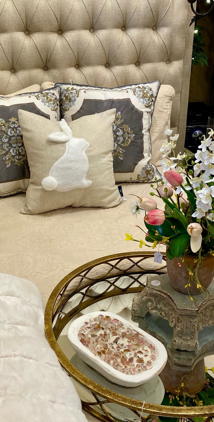 White Bunny with White Cottontail Pillow