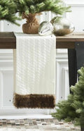 White Knit Table Runner with Faux Mink Trim