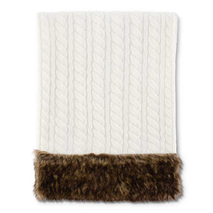 White Knit Table Runner with Faux Mink Trim
