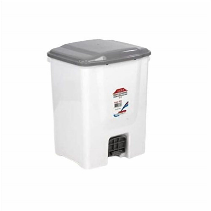 White Plastic Pedal Bin with Lid for Bathroom, Office