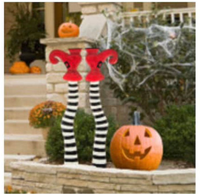 Witches Striped Black & White Metal Legs with Red Shoes Sign with Stake