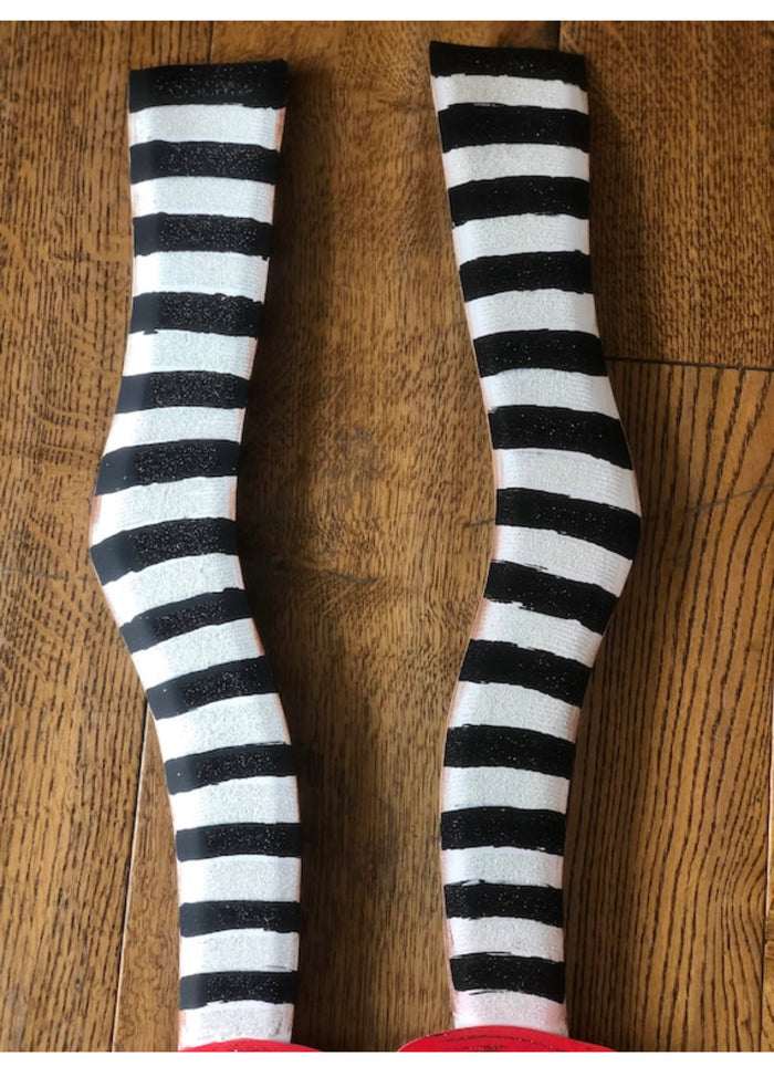 Witches Striped Black & White Metal Legs with Red Shoes Sign with Stake