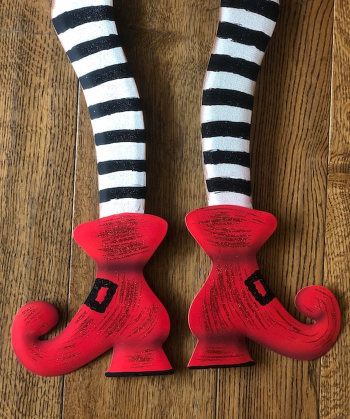 Witches Striped Black & White Metal Legs with Red Shoes Sign with Stake