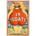 Woman in Swimsuit w/ Large Behind 'It Floats' Vintage Comic Postcard c. 1910s