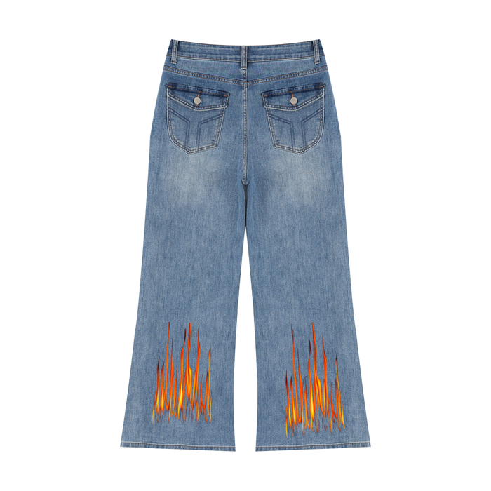 Women's Flame Print Wide Leg Jeans
